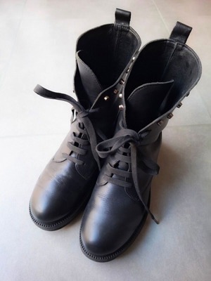 Makis Kotris black leather ankle boots with laces and decorative studs used