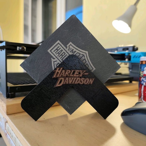 Harley-Davidson coaster set 4 pieces slate with wooden base