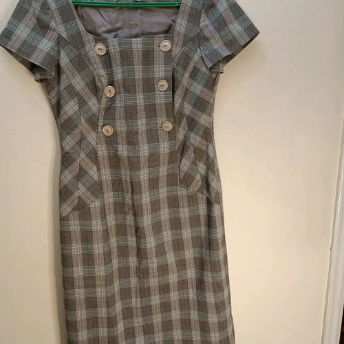 Retro Plaid Mini Dress with Square Neckline and Buttons like New