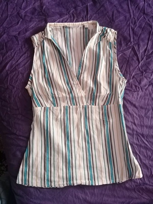 Zara short-sleeve shirt used, white and turquoise, size M