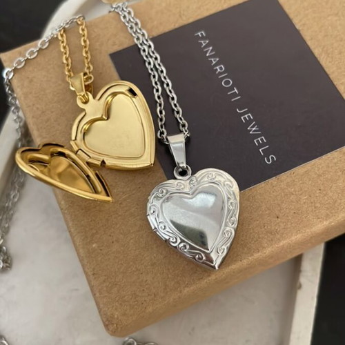 Heart Locket Pendant new, steel gold and silver