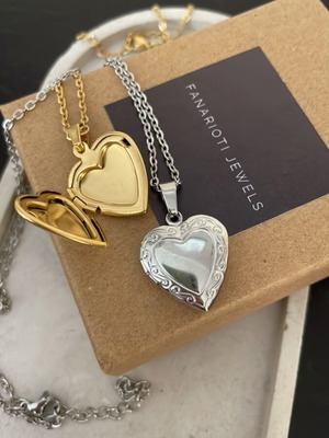Heart Locket Pendant new, steel gold and silver
