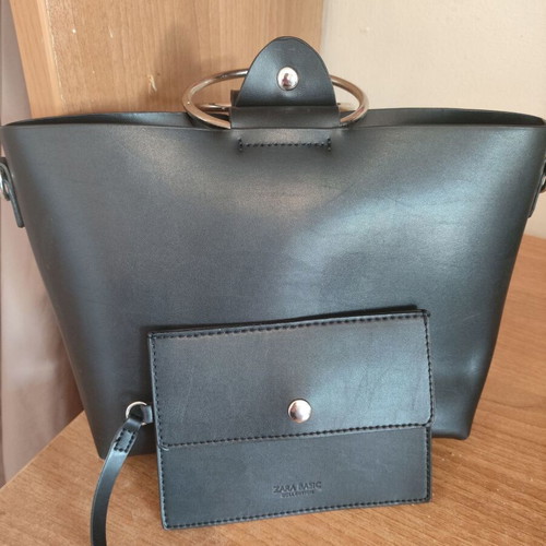 Zara mini tote bag like new, black with silver handles