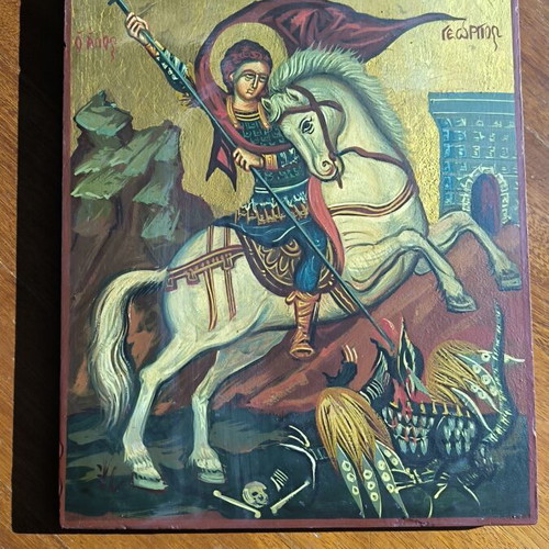 Handmade icon of Saint George by Alexandra Spanodimou, 26x32 cm