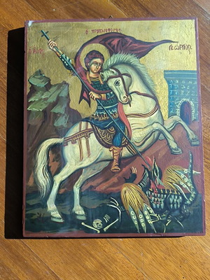 Handmade icon of Saint George by Alexandra Spanodimou, 26x32 cm