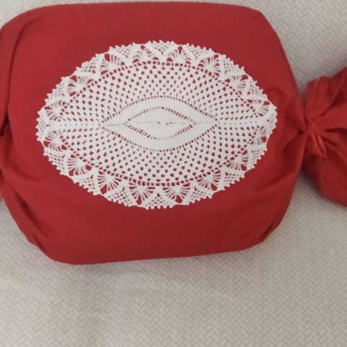 Decorative candy-shaped pillow with handmade doily new