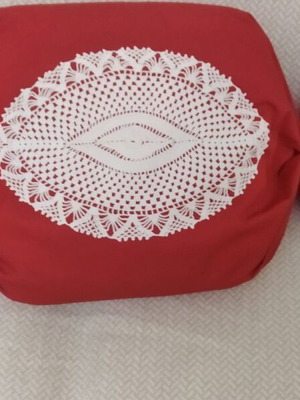 Decorative candy-shaped pillow with handmade doily new