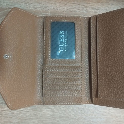 Guess trifold wallet like new, brown-tan pebbled faux leather