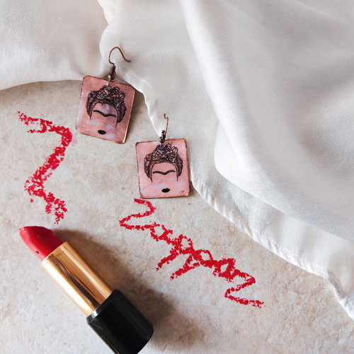 Frida Kahlo handmade earrings new with minimal art design