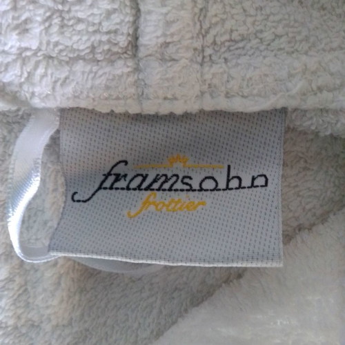 Framsohn kids bathrobe used, white and blue for boys