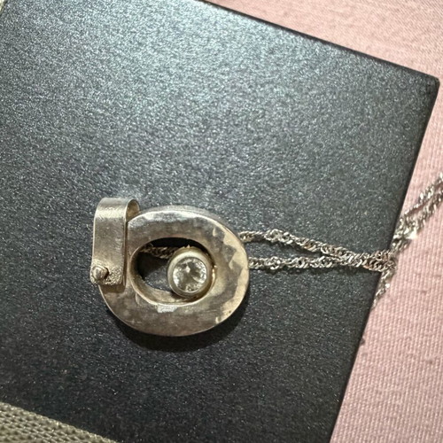 Necklace white gold 585 and silver 925 with zircon, like new