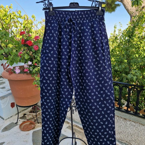 Wide-leg pants like new, size M/L, dark blue with subtle pattern
