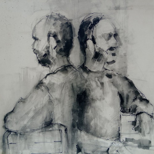 Double male portrait ink drawing
