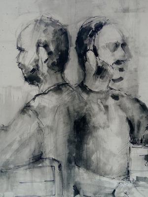 Double male portrait ink drawing