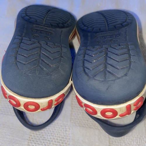Crocs Crocband sandals used, blue and red, sizes 27-28