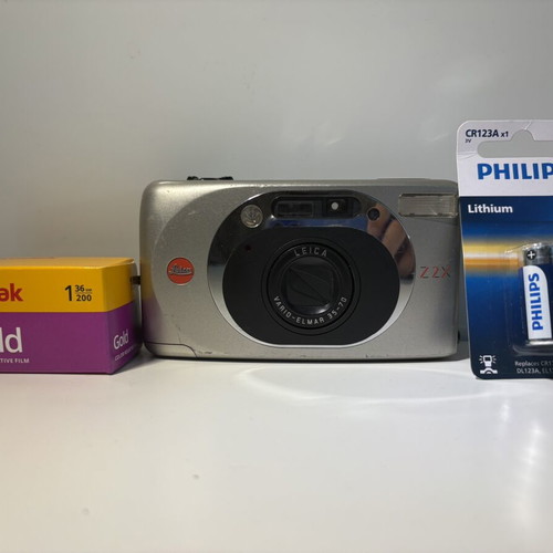 Leica Z2X film camera with Kodak Gold film and Philips battery