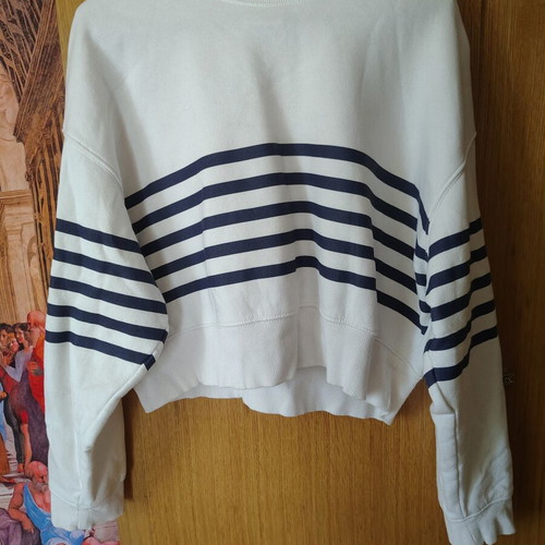 Bershka sweatshirt, white and blue, size M