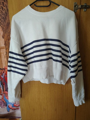 Bershka sweatshirt, white and blue, size M