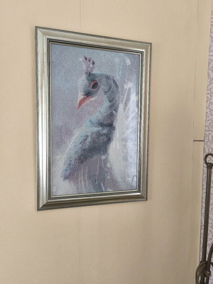 Бял паун картина мозайка диамантен гоблен нов с рамка 44x64 см