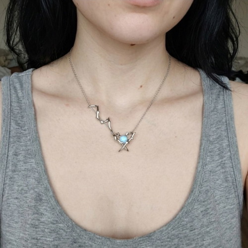 Celestial Silver S925 Moon Necklace with Opalite Stone, New