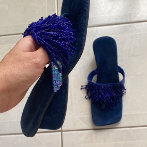 Blue sandals with beads like new, size 37-37.5