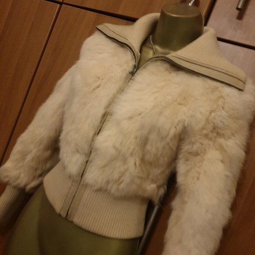 Fur coat made of real rabbit fur used, size small, beige