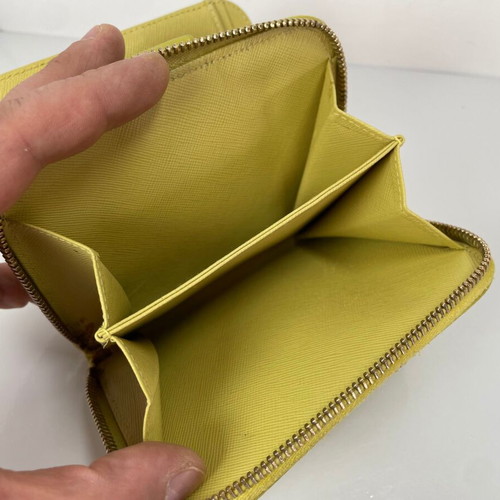 Prada canvas wallet used, yellow, leather interior