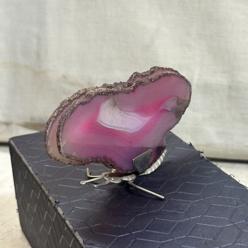 Vintage decorative butterfly with agate slices, 9.8 cm