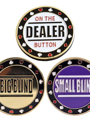Metal poker chips new for dealer, small blind and big blind