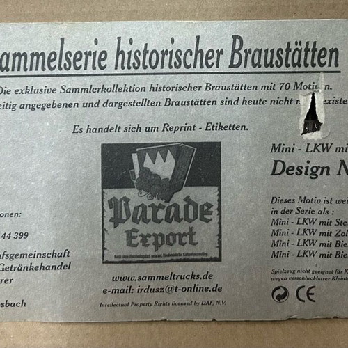 Brewery Barade Export Kaltenhausen DAF Toy Truck Scale 1:87 new