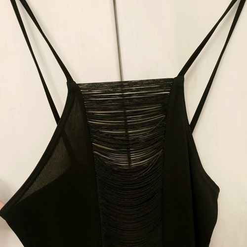 Anel short black evening dress with fringes and cutouts like new