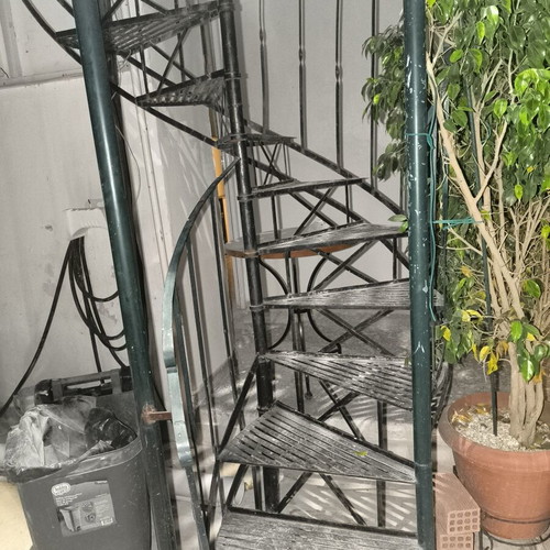 Iron spiral staircase, outdoor, green cypress color