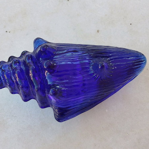 Glass blue shell candlestick new
