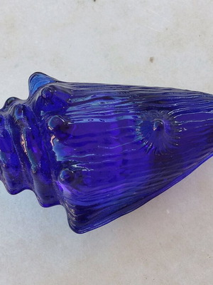 Glass blue shell candlestick new
