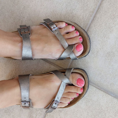 Birkenstock Mayari sandals used, size 39, gold-bronze metallic