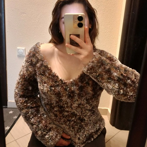 Handmade pullover with deep V-neck colorful, new