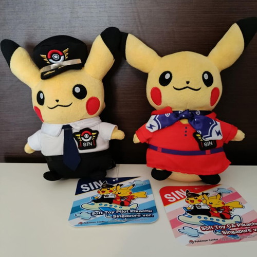 Pokemon Center Exclusive Pilot Pikachu Plush Toy and CA Pikachu Plush Toy Singapore version new