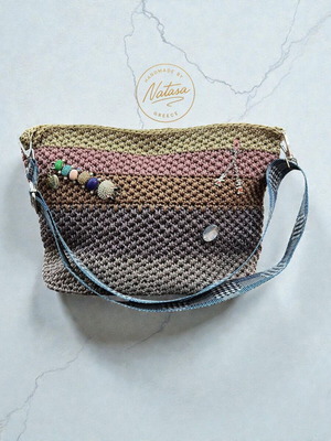 Handmade knitted shoulder bag gray and beige, new