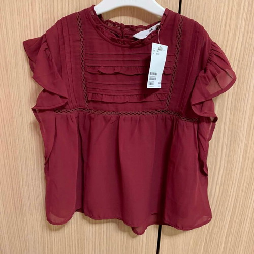 H&M Burgundy Chiffon Blouse New, Size 134 for Girls 8-9 Years