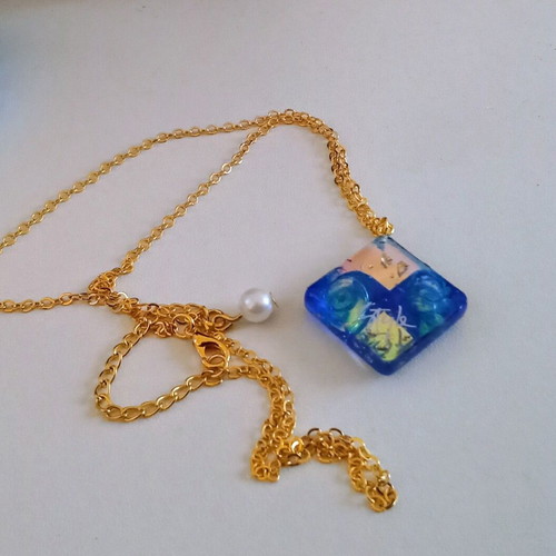 Handmade necklace blue and gold new with 45+5 cm chain