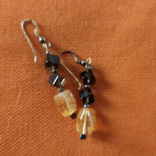 Earrings with semi-precious citrine stone like new for boho hippie looks
