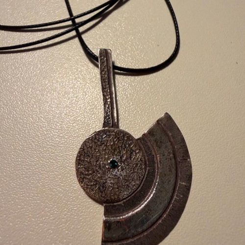 Handmade pendant like new with dark green stone and leather cord