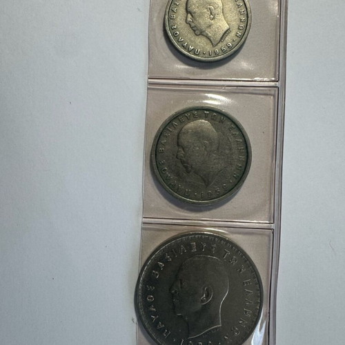 Drachma coins 1959 used, Pavlos, 10, 20, 50 lepta and 1, 2, 10 drachmas