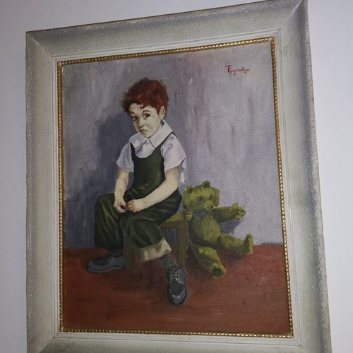 Oil painting G. Trimandylis used, Punishment 1964, oil on canvas