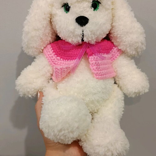 Handmade knitted puppy made to order with plush yarn