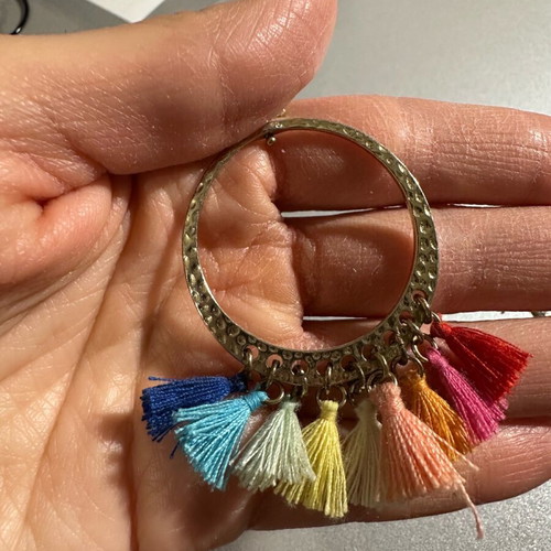 American Eagle hoop earrings with tassels like new, multicolor