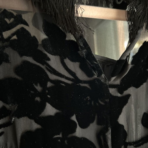 Uterque evening blouse with sheer shoulders and velvet details