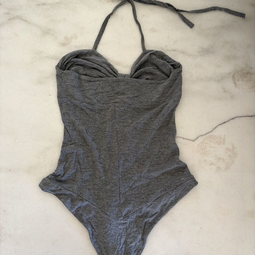 Rebecca Blu Vintage 90s Gray Sweetheart Bow Halter Bodysuit like new