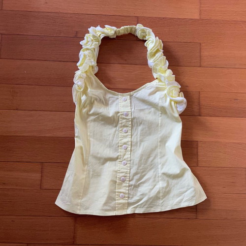 Anonima blouse size S yellow backless new cotton with ruffles