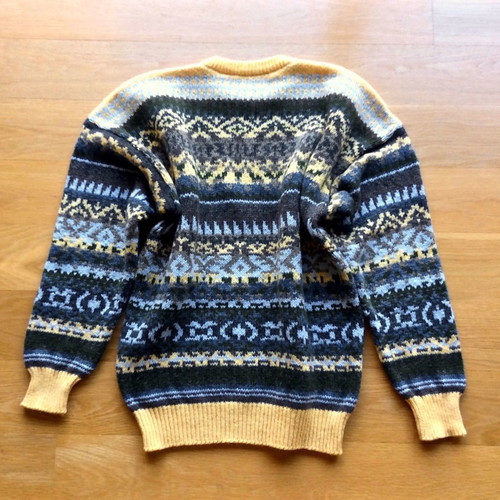 GIPSY Vintage men's jacquard sweater with Scandinavian pattern, size Large